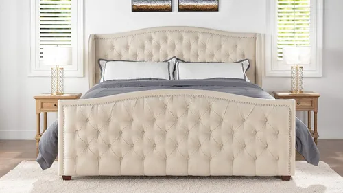Vista 17 de Jennifer Taylor Home - Juego de cama Marcella, tapizado, con cabecera con paneles laterales, tamaño Queen, poliéster blanco brillante