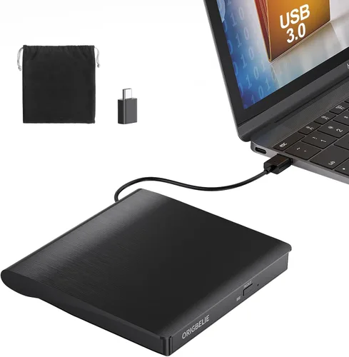 ORIGBELIE Unidad externa de CD/DVD para portátil, grabadora de CD USB 3.0 +/-RW CD ROM, unidad de DVD externa Reproductor de DVD portátil para