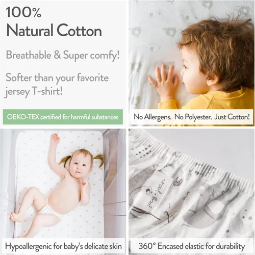 Vista 3 de Sábanas bajeras de moisés compatibles con Halo, Fisher Price, Delta, Graco, se adapta perfectamente a un protector de colchón rectangular ovalado