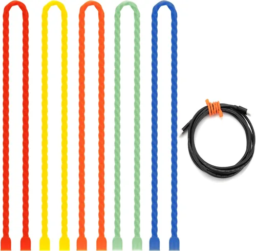 Vista 10 de Gesipor 20 bridas de silicona para cables, reutilizables, de goma, flexibles, con núcleo de acero, para agrupar y sostener, ataduras multiusos