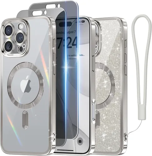 Vista 49 de Meifigno Funda diseñada para iPhone 16 de 6.1 pulgadas, [tarjeta con purpurina y correa de muñeca] [compatible con MagSafe] Protección completa