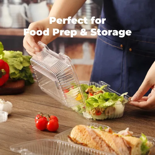Vista 6 de Fit Meal Prep Paquete de 25 recipientes de plástico transparente con bisagras de 9 x 5.5 x 3.6 pulgadas, recipientes de plástico desechables