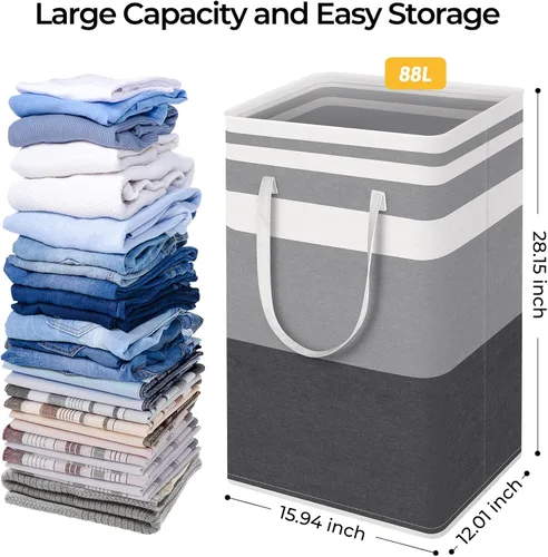 Vista 4 de HomeHacks Cesta grande de lavandería, canasta de lavandería impermeable, cesta de ropa independiente, cesta alta plegable con asas extendidas