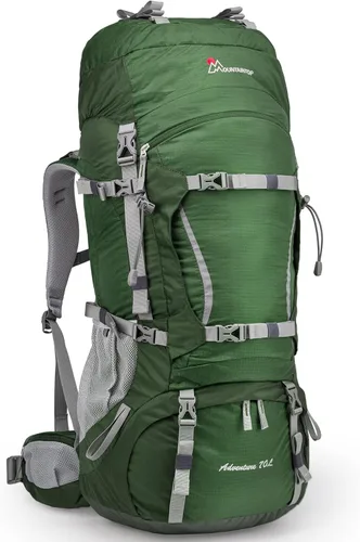 Vista 12 de MOUNTAINTOP 70L - Mochila con marco interno para camping, senderismo, mochila para hombres y mujeres con cubierta de lluvia