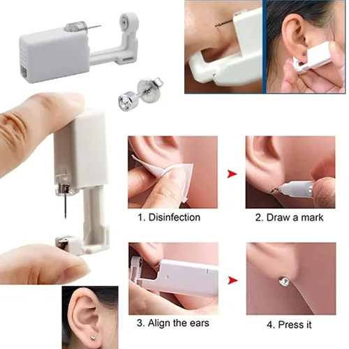 Pimoys 2 piezas Pistola de Perforación de Oreja Sin Dolor Desechable de Seguridad Aséptica Kit de Herramientas con Aretes