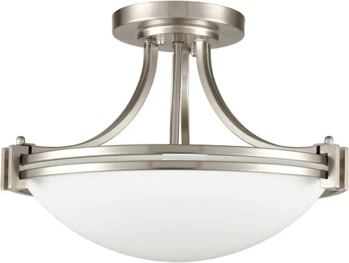 Vista 8 de SAMTEEN Moderna lámpara de techo semiempotrada de latón con 3 luces de mediados de siglo, luz de montaje empotrado dorada de vidrio de leche
