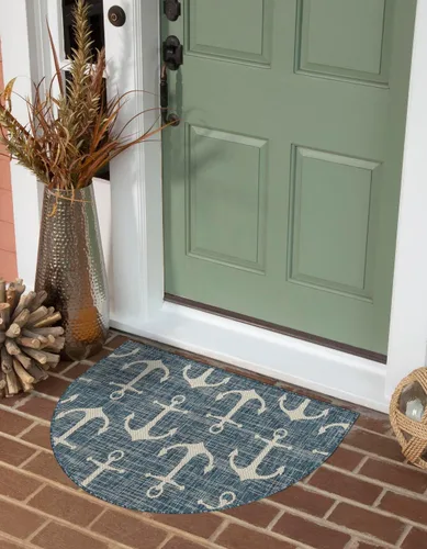 Vista 69 de Unique Loom - Alfombra octagonal de la colección Outdoor Coastal, estilo Ahoy (5 pies 3 pulgadas, azul/marfil)