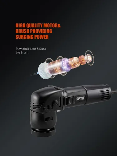 Vista 4 de SPTA Mini pulidor orbital - 3 pulgadas 10 mm/780W de velocidad variable de doble acción con almohadillas de pulido, discos de lijado, cepillo