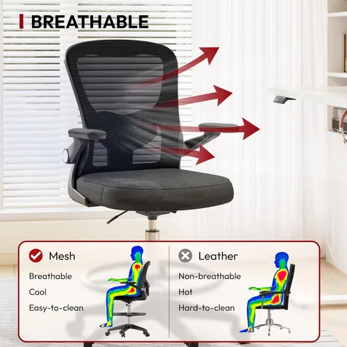 Vista 3 de SANODESK Silla ergonómica de dibujo, silla de escritorio de pie con malla transpirable 2D, soporte lumbar 3D, reposabrazos abatible y reposapiés