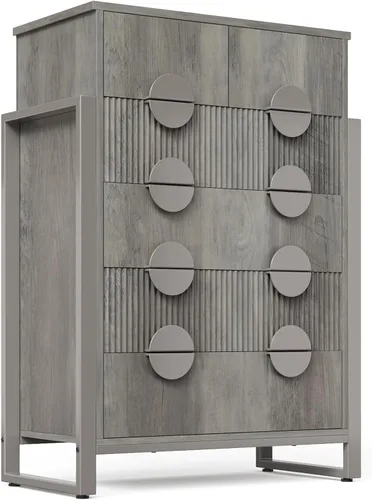 Vista 14 de LGHM Cómoda acanalada para dormitorio con 6 cajones, cómoda moderna de 6 cajones con semicilindro acanalado, cómoda sólida de 44.5 pulgadas de alto