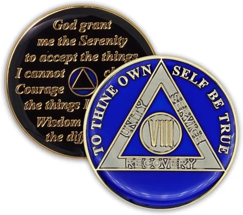 Vista 9 de Moneda de sobriedad de 8 años Ficha de aniversario de recuperación de chip AA Triplate (negro)