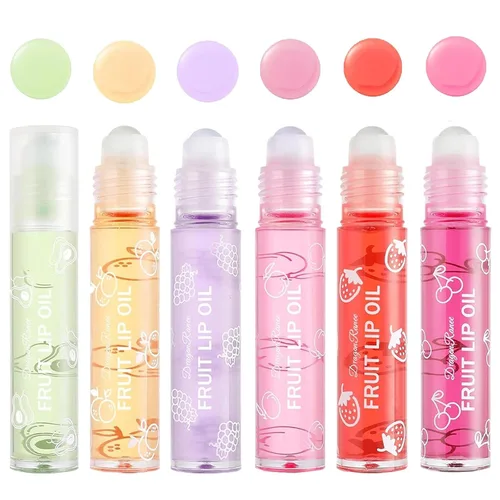 Juego de 6 aceites labiales con bolas rodantes, bálsamo labial hidratante de larga duración, juego de brillo labial roll-on para labios, maquillaje