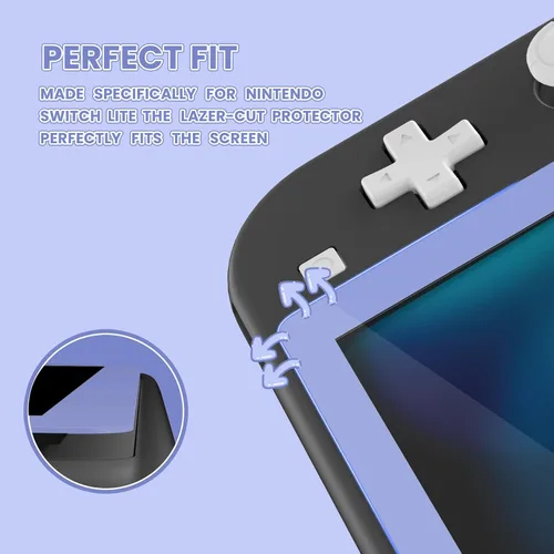 Vista 6 de eXtremeRate 2 Pack Light Violet Border Transparent HD Clear Saver Protector Film, Tempered Glass Screen Protector for Nintendo Switch Lite