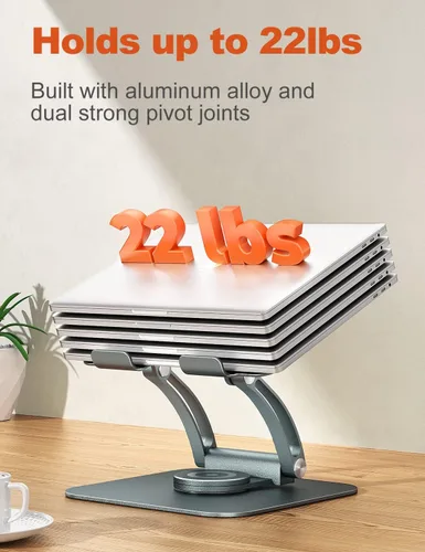 Vista 4 de tounee Soporte giratorio para laptop para escritorio, soporte ajustable para computadora portátil con base giratoria de 360, elevador ergonómico
