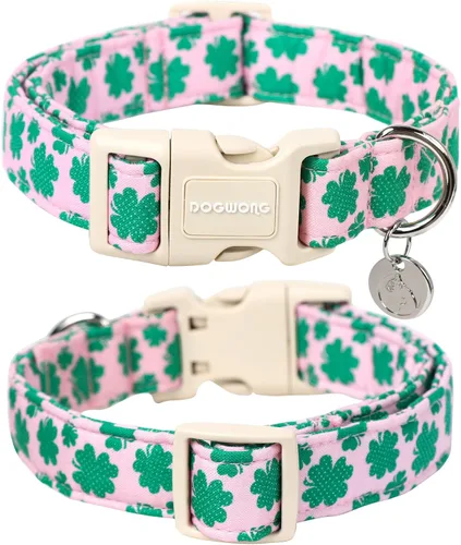 Vista 14 de DOGWONG Collar de algodón y cáñamo para perros, collar rosado resistente ajustable de tela natural suave para mascotas, lindo collar de boda