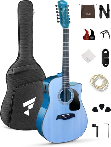 Fesley Guitarra de 12 cuerdas: Guitarras eléctricas acústicas de tamaño completo de 42 pulgadas para adultos principiantes, guitarra acustica con