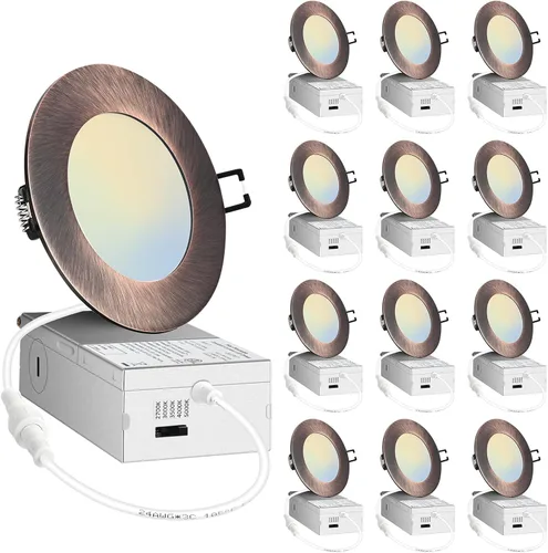 Vista 13 de POPANU Lámpara LED empotrable de 4 pulgadas, lámpara de techo sin lata de 9 W, 5 CCT, 4 pulgadas, luces LED de oblea, kits de carcasa y molduras