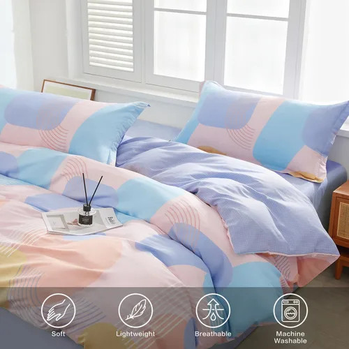 Vista 138 de SAPHREAS Juego de funda de edredón de algodón, tamaño King, a cuadros color gris oscuro y gris, geométrico, 3 piezas, 1 funda de edredón y 2 fundas