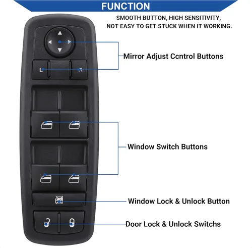 Vista 5 de Obaee Botón de control de interruptor de ventana eléctrica 8+13 pines lado del conductor compatible con Dodge Dart 2013-2016, Chrysler 200