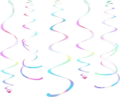 Vista 12 de WEVEN Decoraciones de remolino colgante de fiesta negras, serpentina de plástico para techo, paquete de 28