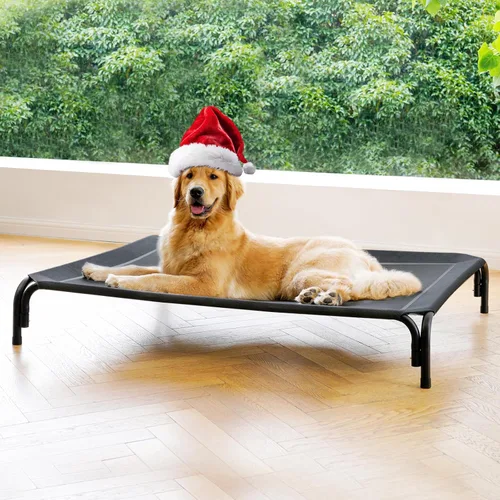 Vista 13 de Cama Elevada para Perros Catre Elevado para Perros al Aire Libre para Perros Medianos, la Instalación No Requiere Herramientas, Marco con Malla