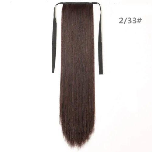 Vista 2 de Extensión de pelo largo y lacio de cola de caballo real, aspecto natural, cola de caballo falsa, con clip, estilo de 18 pulgadas, marrón oscuro