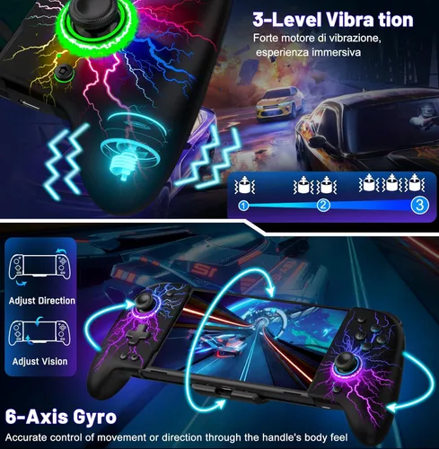 Vista 7 de Gammeefy JC200 Switch Controller - Hall Effect One-Piece Wireless Switch Joypad (No Drift, No Deadzone) with 9 Color Lights for Nintendo Switch and