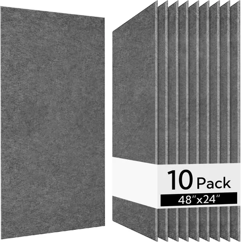 Vista 19 de Olanglab Paquete de 10 paneles acústicos de pared, 48 x 24 pulgadas por cada panel acústico, absorbentes de sonido, paneles de sonido decorativos