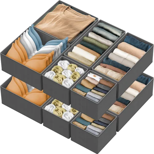 Vista 16 de Simple Houseware Organizador de cajones de ropa interior para calcetines, brasier, ropa interior, bragas, mameluco, plegable, juego de 4, gris
