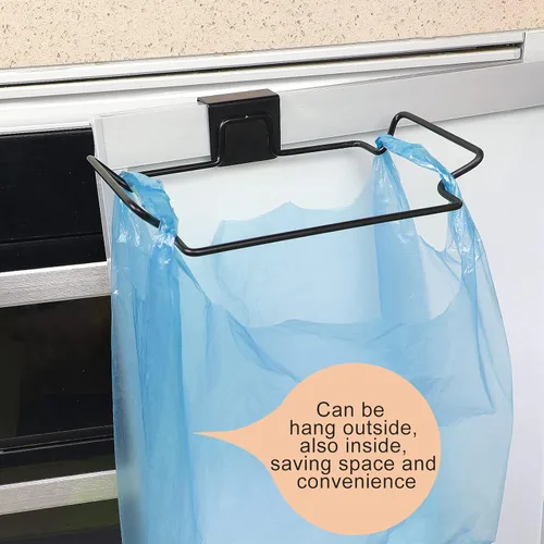 Vista 4 de Soporte Grande de Acero Inoxidable para Bolsas de Basura para Puertas y Armarios de Cocina, Negro