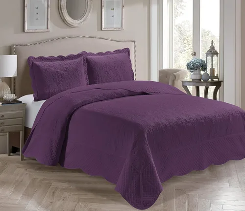 Vista 7 de Home Collection - Colcha grande con estampado a relieve, color liso, 3 piezas