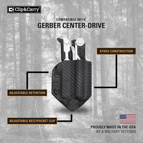 Vista 2 de Clip & Carry Kydex Funda multiherramienta para Gerber Center-Drive con soporte de sidecar opcional ~ Fabricado en Estados Unidos