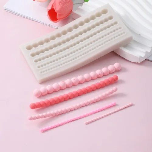 Vista 6 de Moldes de fondant de perlas para decoración de pasteles, cadena de perlas hemisféricas, decoración de bordes de perlas de silicona, molde de fondant