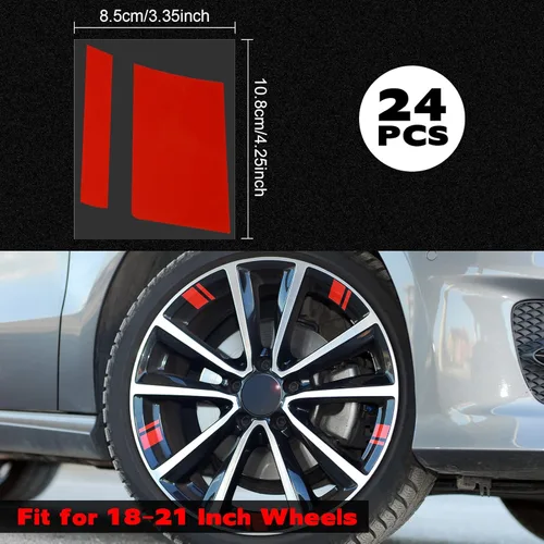 Vista 2 de Tallew 24 calcomanías reflectantes para llantas de rueda de 18 a 21 pulgadas, calcomanías reflectantes para cubo de rueda de 3.35 x 4.25 pulgadas