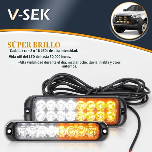 Vista 4 de Kit de luces estroboscópicas de emergencia LED ámbar y blanco, función de sincronización de 8 unidades ámbar blanco