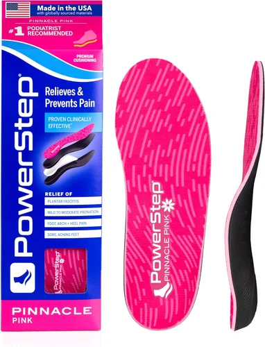 PowerStep Pinnacle Pink Orthotics for Women, Arch Support Inserts, Plantar Fasciitis Relief, Made in USA, Shoe Inserts, Maximum Cushioning, Deep