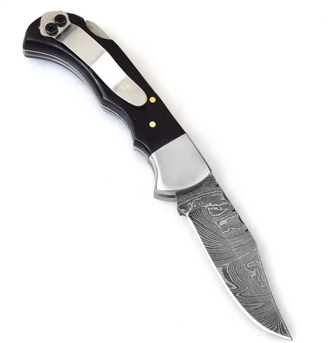 Vista 2 de 606H - Cuchillo de acero de Damasco - Cuchillo plegable de bolsillo con clip - Cuchillo personalizado hecho a mano - Cuchillo de bolsillo de Damasco