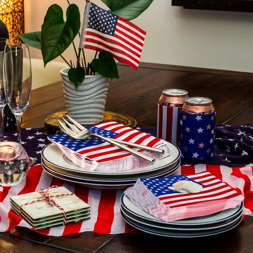 Vista 5 de Whaline Servilletas de papel patrióticas de 6.5 x 6.5 pulgadas, servilletas desechables con bandera estadounidense, 4 de julio, diseño de estrellas