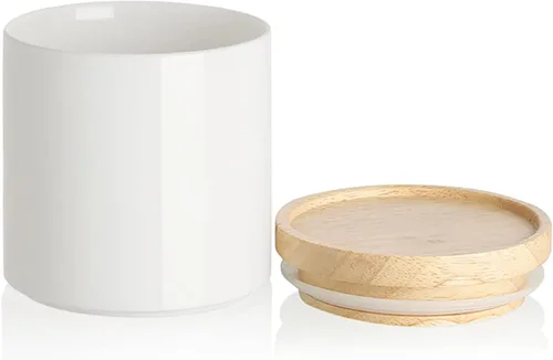 Vista 78 de SWEEJAR – Recipiente de cerámica para almacenamiento de alimentos, recipientes apilables con tapa hermética de madera para servir café molido, té