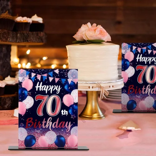 Vista 35 de LINGTEER Decoración de cumpleaños, soporte para globos, centros de mesa de acrílico, póster impreso de feliz 50 cumpleaños, centros de mesa de Negro