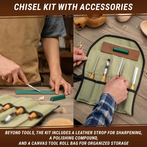 Vista 5 de BeaverCraft SC01 Juego de cinceles para tallar madera S15 Kit de tallado de madera para principiantes niños