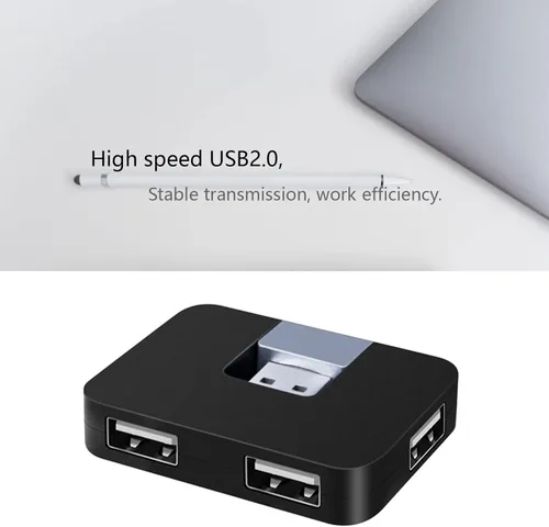 Vista 6 de Concentrador USB 2.0, 4 puertos mini en forma de U de transferencia de datos para PC portátil, de escritorio, Plug and Play, negro