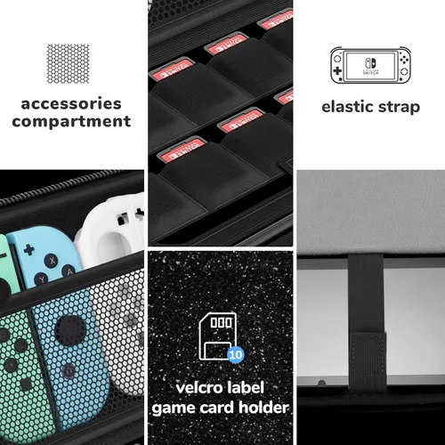 Vista 7 de Funda de transporte con purpurina compatible con Nintendo Switch OLED y consola Switch, funda protectora de viaje dura negra para consola Nintendo