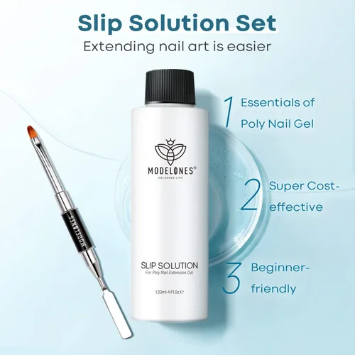 Vista 3 de Modelones Kit de gel de extensión de polietileno, solución deslizante para formas de uñas con cepillo de uñas de doble extremo, cepillos líquidos