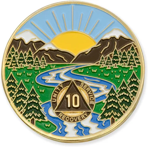 Vista 82 de Moneda AA de 1 año – Medallón de recuperación de ondas estrelladas de Sobriety Mint – azul/blanco/dorado