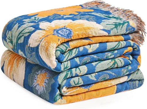 Vista 38 de Manta Bohemia – Manta suave 100% algodón para cama, 60"x80", reversible, transpirable, ligera, para otoño, todas las estaciones, decoración de casa