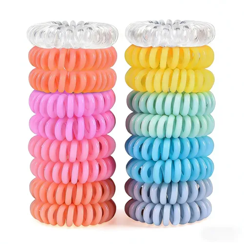 Vista 8 de 18 piezas de bandas elásticas para trenza de cola de caballo sin arrugas en espiral, lazos para el cabello impermeables multicolor para niñas