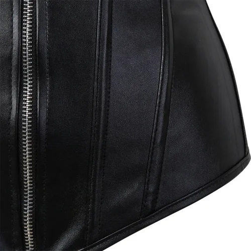 Vista 5 de Corsés para mujer, talla grande, de piel sintética, corsé steampunk, parte superior con cremallera