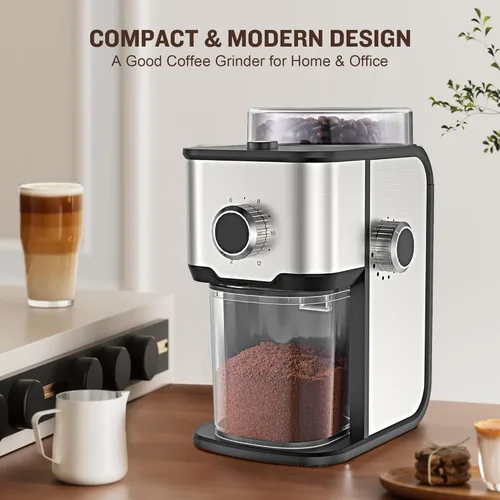Vista 7 de AYCHIRO Molinillo de café con rebabas, molinillo de granos de café eléctrico ajustable con 14 configuraciones de molienda, 2-12 tazas para espresso