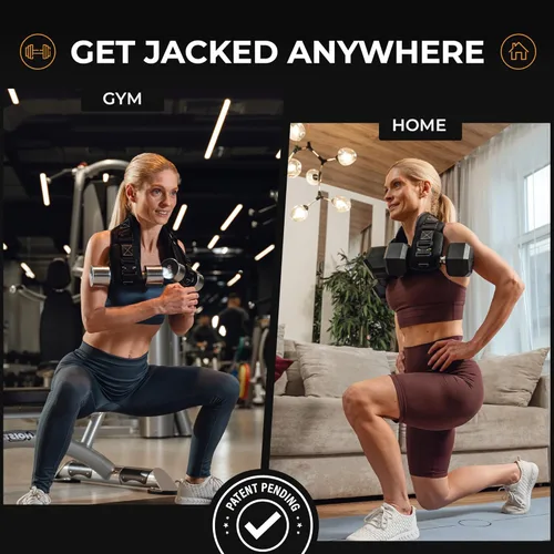 Vista 3 de JAB - Cinturón de empuje de cadera de alta calidad para mancuernas y pesas rusas (patentado), fortalece glúteos e isquiotibiales, resistente, cómodo